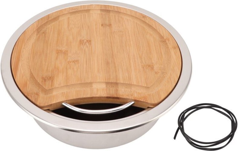 Vtizikl 360x120mm/14.17x4.72in RV 304 évier en acier inoxydable rond lavabo avec bloc à découper en bambou pour bateau