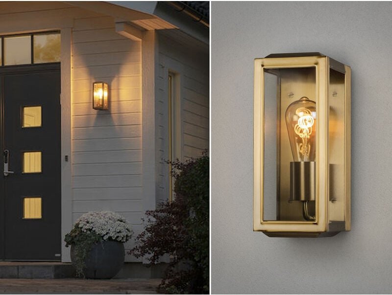 Konstsmide - Schmale led Außenwandlaterne aus Messing mit Klarglas, Höhe 30cm