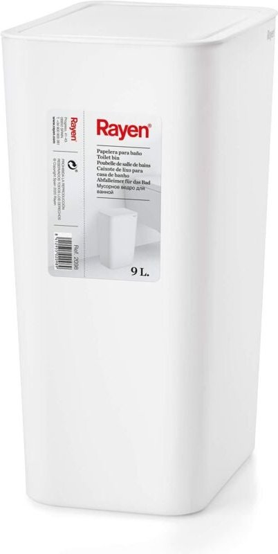 Badezimmereimer mit Deckel 9 Liter Fassungsvermögen Weiß, pp, Größe: 22 x 16 x 33 cm - Rayen