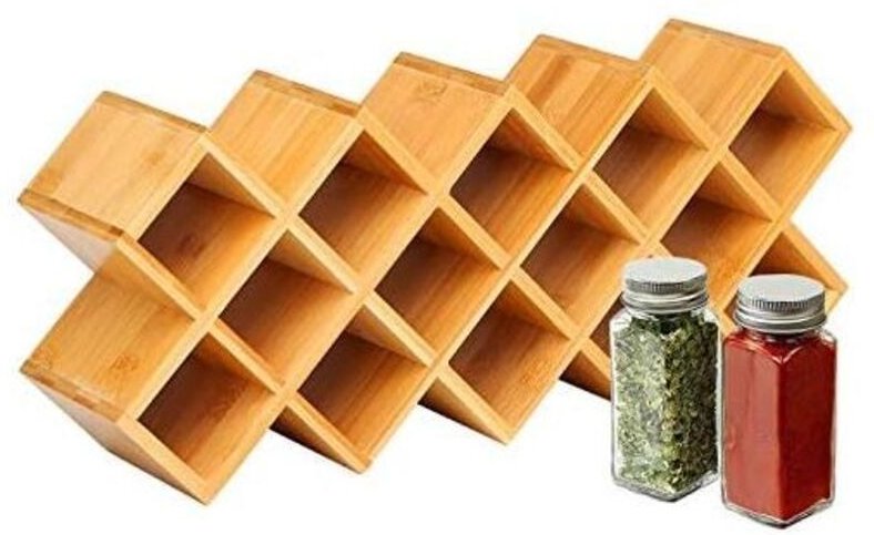 17 x 42 x 9,5 cm Bambus-Gewürzregal auf Beinen, Küchenregal, für Kräuter, Gewürze, Flaschen und Gläser.