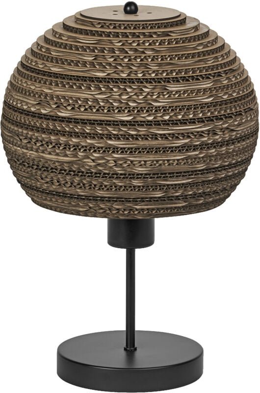 Tischleuchte Decor Cardboard Ball braun aus Wellpappe, leicht, E27, 260 mm Durchmesser, Leuchtenschirm aus recyceltem Ma...