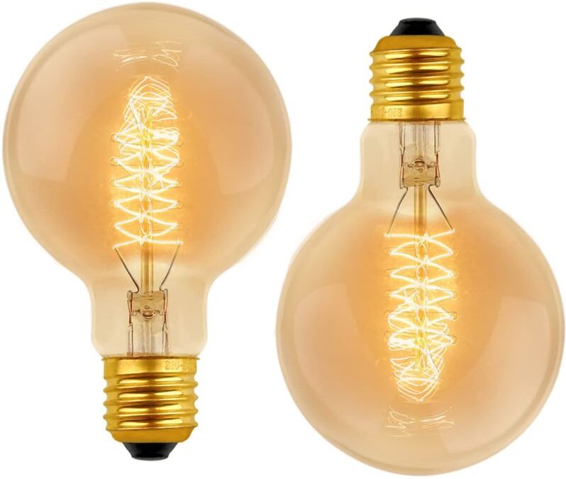 Jusch - 2er-Pack Vintage G80 E27, 40 w Warmweiß 2700 k, ac 220 v, Retro-Dekorationsglühbirnen E27 Spiral-Wolfram-Glühlam...