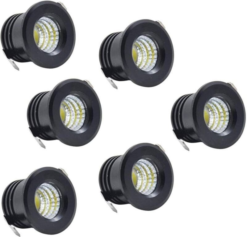 Lot de 6 Mini Spots encastrables au Plafond LED Noirs Mini Spot LED pour plafonnier d'armoire, 3 W, Blanc Chaud