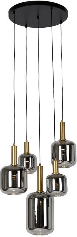 Hängelampe schwarz mit Gold mit Rauchglas inkl. 5 PUCC - Zuzanna