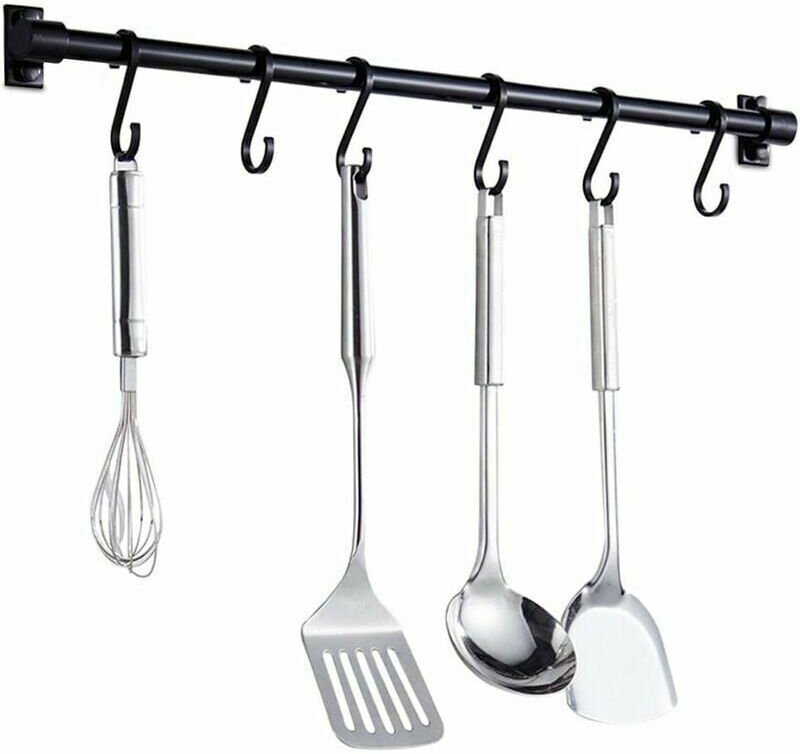 40 cm hohes, wandmontiertes Küchenutensilienregal – Küchenregalstange mit 6 abnehmbaren Haken – Türregal