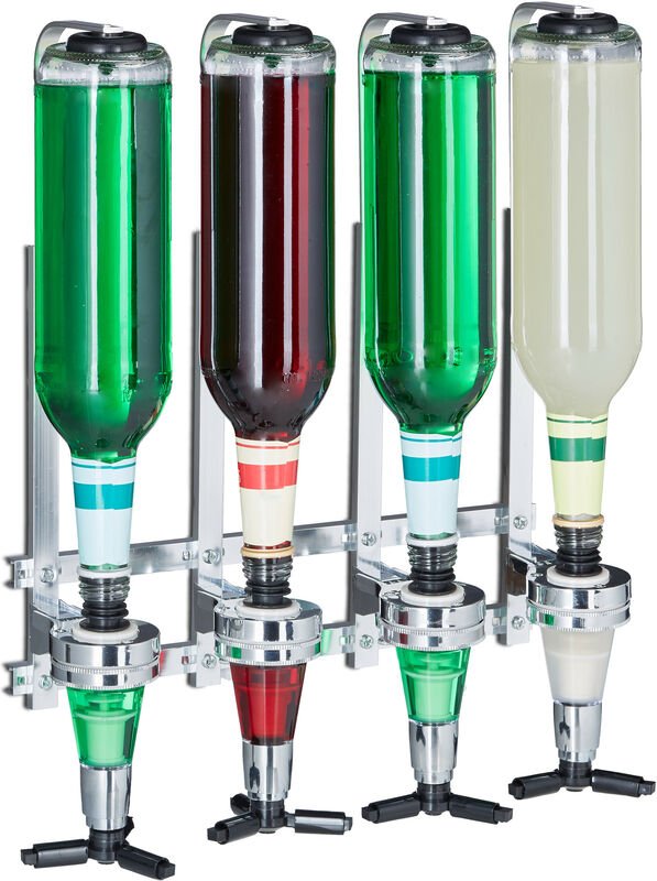 Flaschenhalter Wand, HxBxT: 36 x 35,5 x 11 cm, für 4 Flaschen Schnaps, Limonade, Getränkespender, silber - Relaxdays