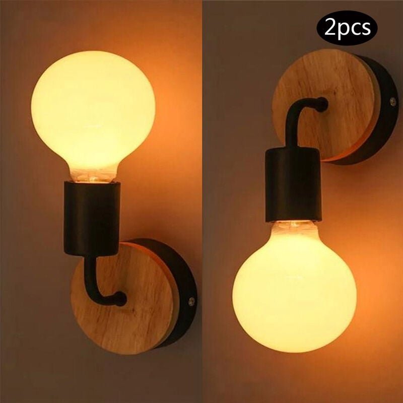 Wandleuchte 2 Stück, Vintage Wand Lampe aus Holz Innen, Wandspot E27 Edison Beleuchtung für Wohnzimmer Schlafzimmer Korr...