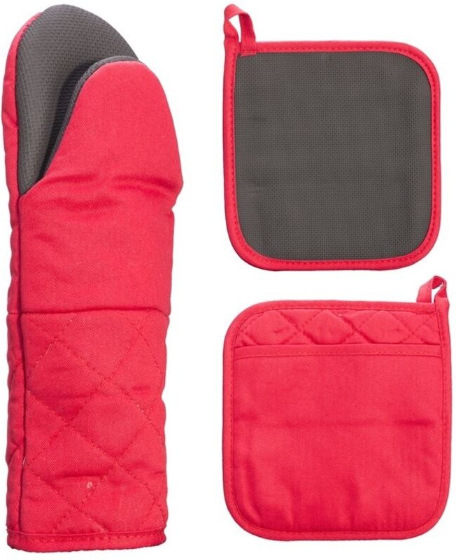 NICOLE RED Ofenhandschuh- und Topflappen-Set (lange Ausführung), 100 % Baumwolle mit Neopren, dickes Rot