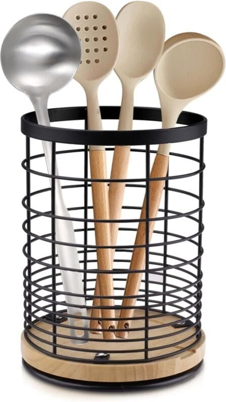Küchenutensilienhalter, drehbarer Besteckkorb aus Edelstahl, großer Utensilienhalter für die Küche, 13,5 × 13,5 × 18,6 c...