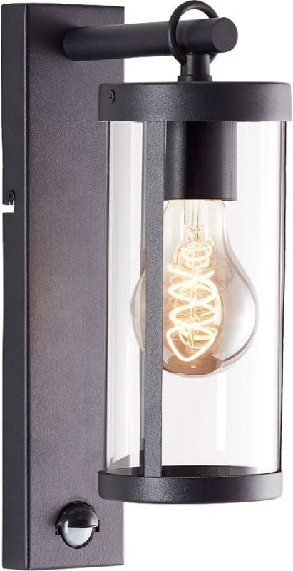 Sidney Außenwandleuchte mit Bewegungsmelder IP44 - Wandleuchte außen schwarz/transparent E27 - Standard & led geeignet -...