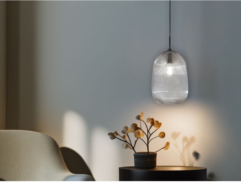 Kleine LED Pendelleuchte einflammig mit Glasschirm Rauchglas Ø 21cm