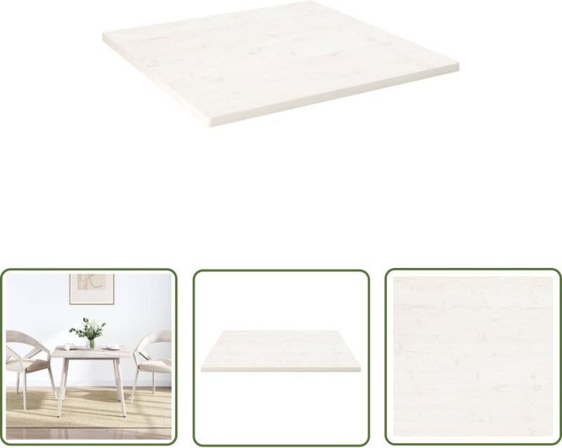 The Living Store Tischplatte Weiß 90x90x2,5 cm Massivholz Kiefer Quadratisch - Holztischplatte - Kiefernholz - Weiße Tis...