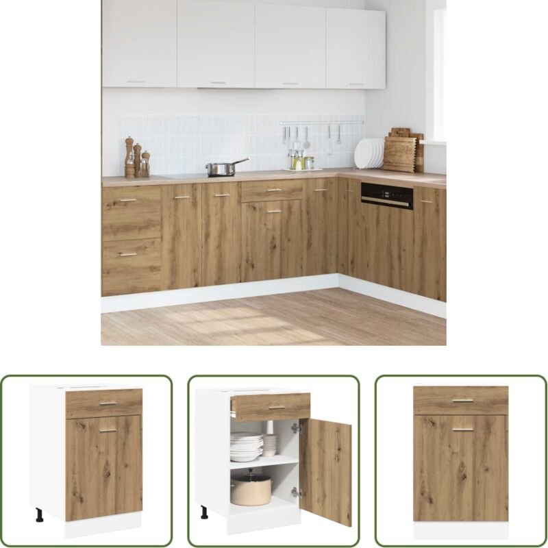 Küchenstauraum - Schubunterschrank Lyon Artisan-Eiche 40x46x81,5 cm Holzwerkstoff