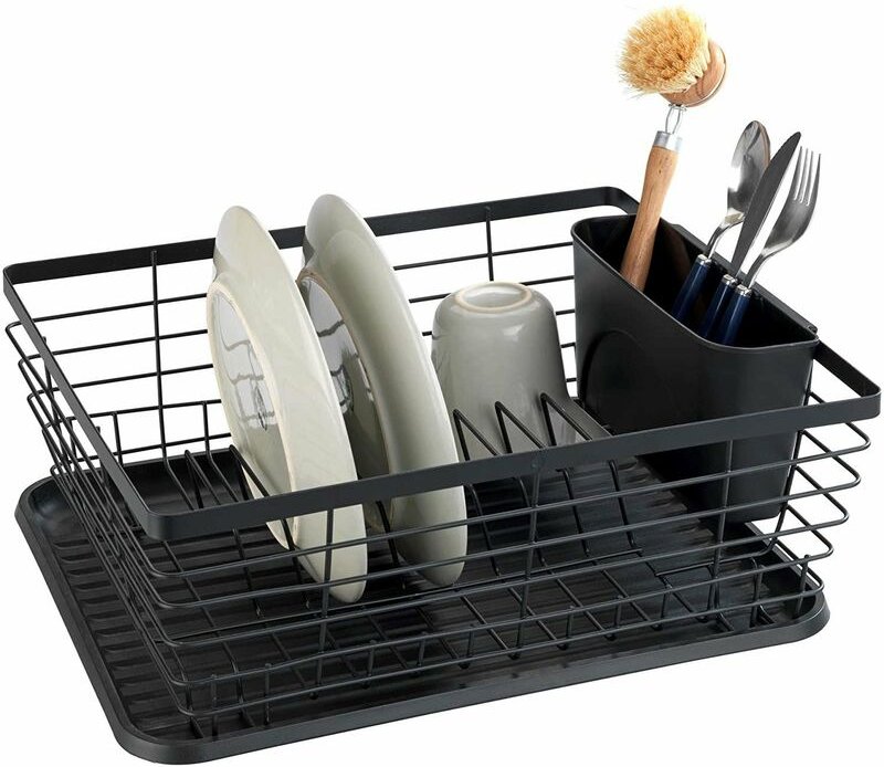 Geschirrabtropfer Drip Schwarz, Geschirr Abtropfgestell, Schwarz, pulverbeschichtetes Metall schwarz, Polypropylen schwa...