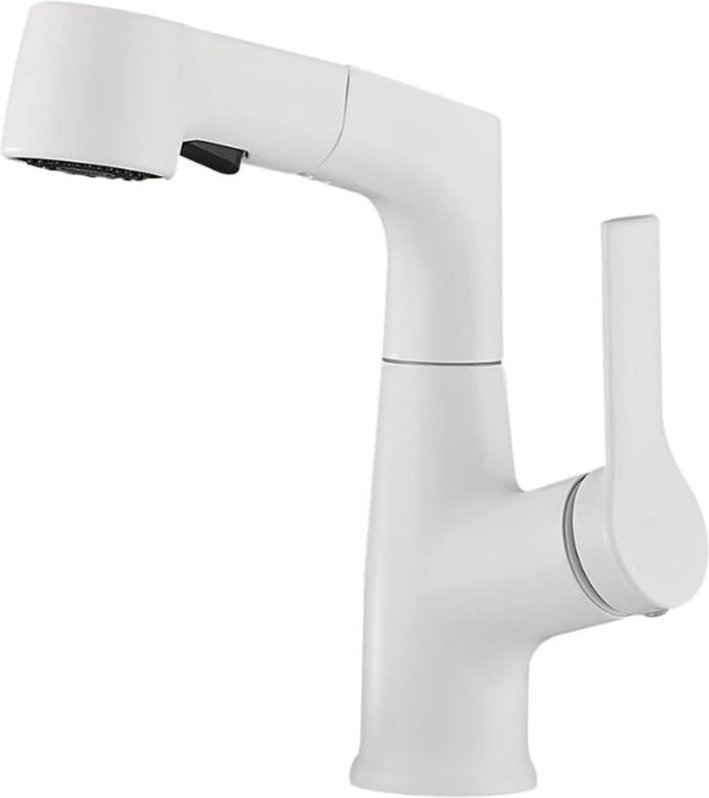 Schwenkbarer Messing-Waschtischhahn für Warm- und Kaltwasser mit ausziehbarem Brausekopf