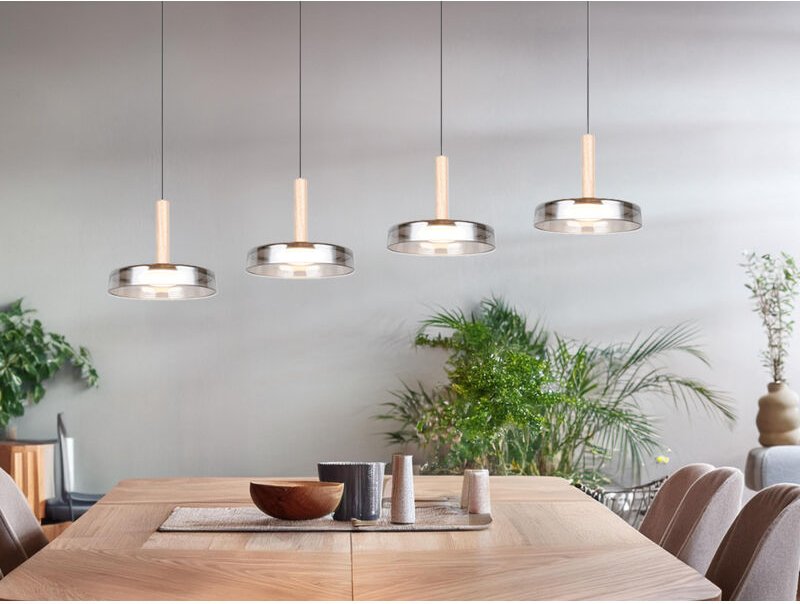 LED Pendelleuchte CELESTE 4-flammig höhenverstellbar Glas Chrom B: 115cm