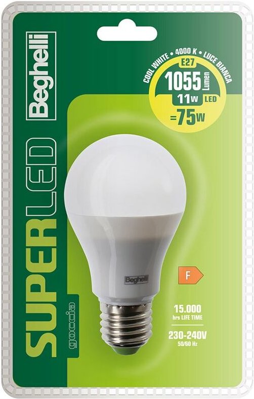 Beghelli - LED-Lampe 11W SuperLED Drop E27 Natürliches Licht 4000K 56911BL