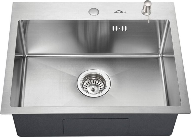 Küche Spüle 55 x 45cm Edelstahl Spülbecken mit 300ml Seifenspender Einbauspüle Waschbecken Spüle mit 1 Becken - Auralum