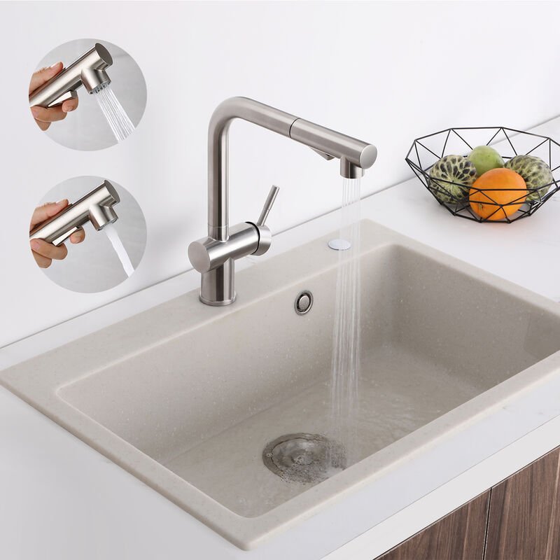 Hochdruck Küchenarmatur 360°schwenkbare Mischbatterie Ausziehbare Armatur Einhebelmischer Edelstahl Gebürstet Spültischw...