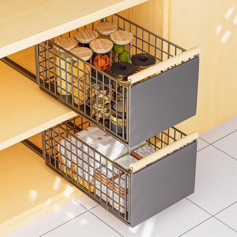 2er-Pack selbstklebende Auszugsschienen für Küchenschubladen und -schränke, Küchenschrank-Organizer, Schubladen-Organize...