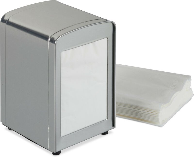 Relaxdays Serviettenspender Retro, Metall, kleine Serviettenhalter für Eisdiele, Café, Bistro, HBT: 15x9,5x11, silber