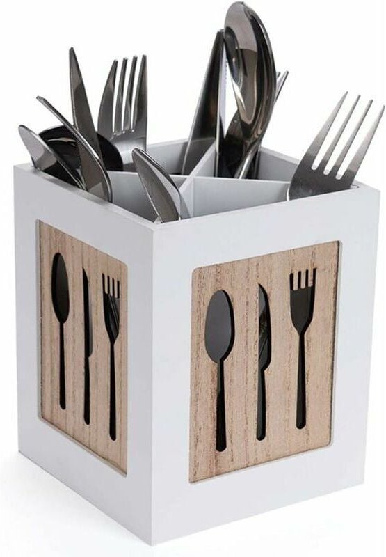 Besteckkasten aus Holz – Besteckkorb für Löffel, Gabel und Messer – Dekorativer Besteckhalter mit Besteckmotiv – Für Ess...