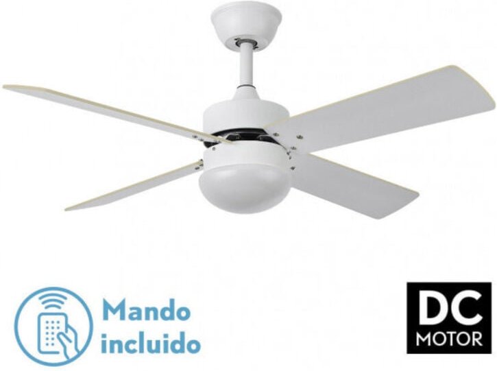 Fabrilamp - Ventilator dc sofia 2xe27 white 4 Flügel rev.white - beech 40x107d c - remote timer