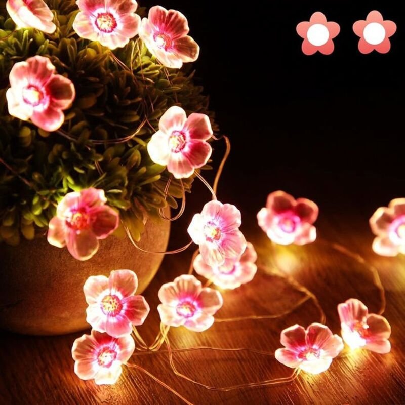 Lichterkette mit 40 LEDs in Form von rosa Kirschblüten, USB-betrieben, für Weihnachten, Hochzeiten, Valentinstag