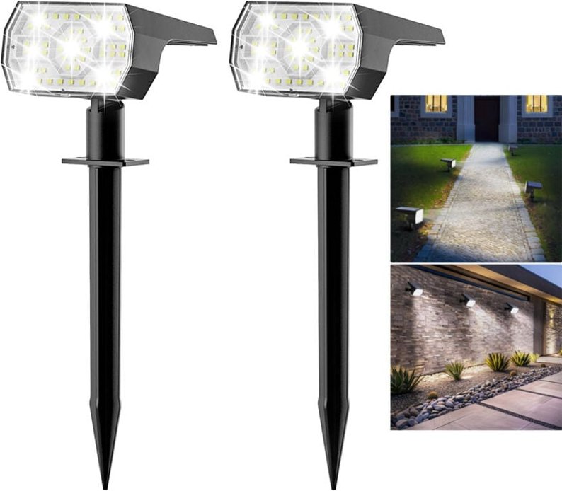 Longziming - 2er Set Solarstrahler Außen, 56 LEDs 3 Modi Außen Solar Gartenlampe, 2 in 1 Funktion und IP65 Wasserdicht A...