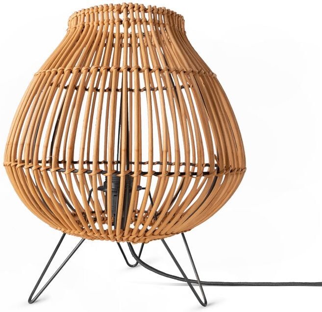 Rattan Pendelleuchte Wohnzimmer Tischleuchte Boho Käfig Lampe Nachttisch Metall Natur (Ø31 cm), Tischleute - Typ 2 - Pac...