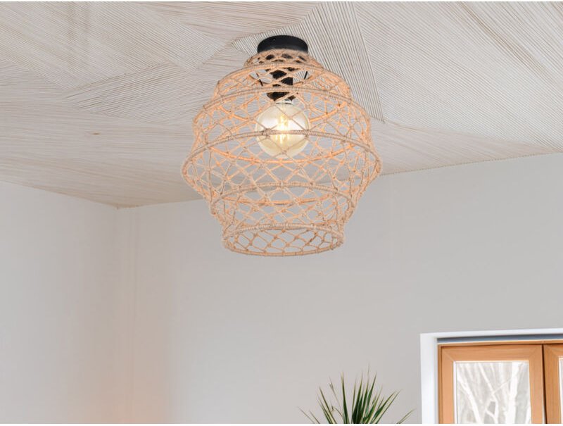 Reality Leuchten - Boho Deckenleuchte hive mit Lampenschirm geflochten aus Hanfseil, ø 38cm