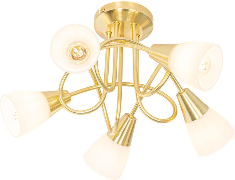 Klassische Deckenleuchte Gold mit Opalglas 5-flammig - Inez