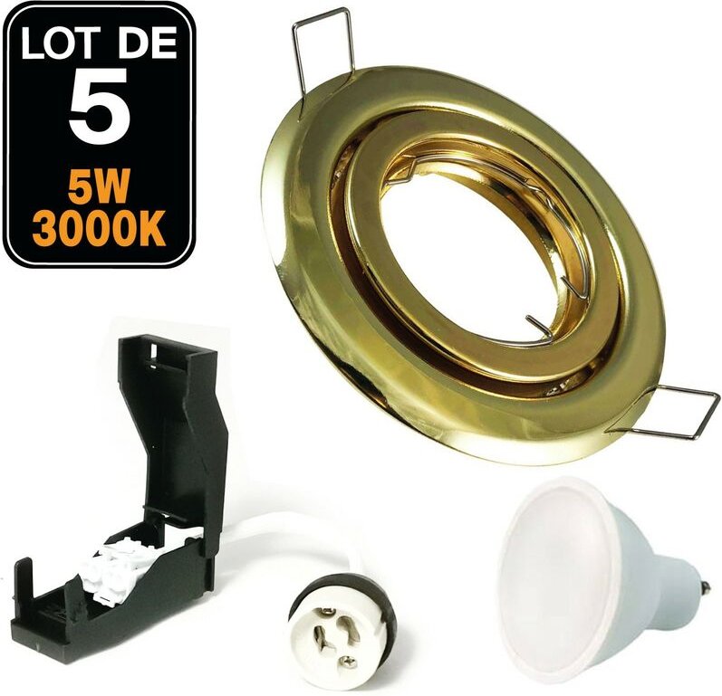 Europalamp - 5 Verstellbare Einbaustrahler Gold GU10 LEDs 5W eqv. 40W Warmweiß 3000K