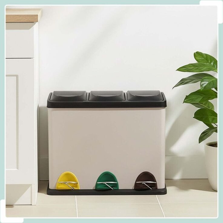 Küchenabfalleimer, 3 Fächer, je 8 Liter