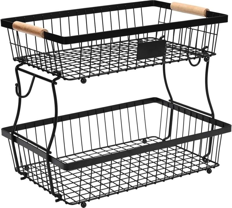 Herausnehmbarer Obstkorb mit zwei Fächern und 2 Bananenhaken, Obstregal für die Arbeitsplatte, Draht-Gemüseorganizer für...