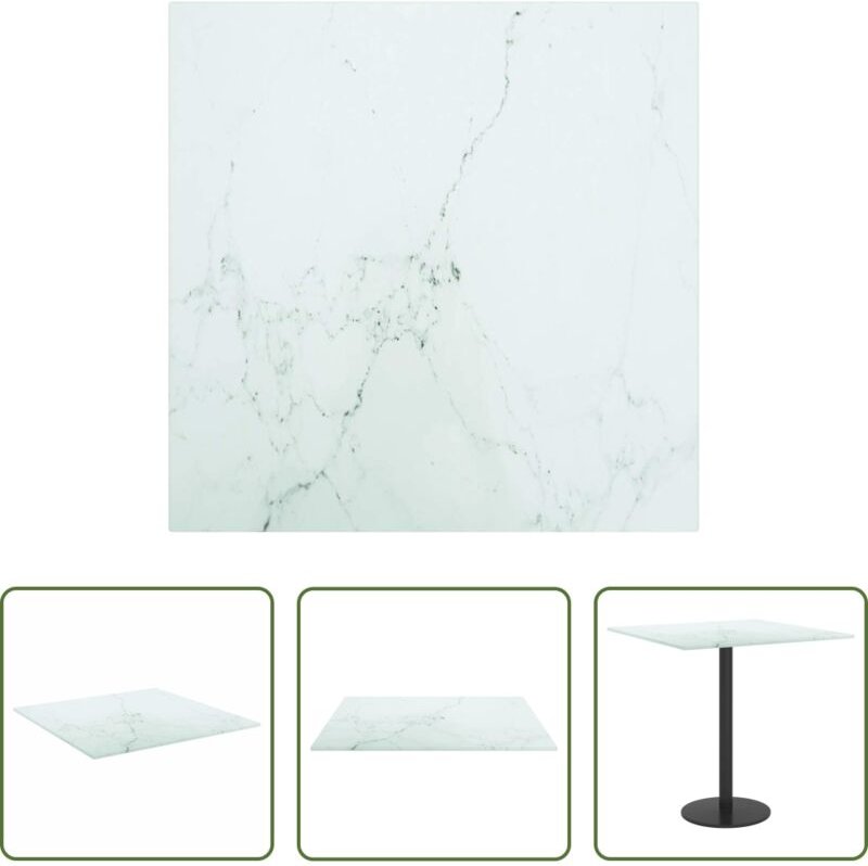 vidaXL Marmoroptik Tischplatte - Tischplatte Weiß 40x40 cm 6 mm Hartglas in Marmoroptik