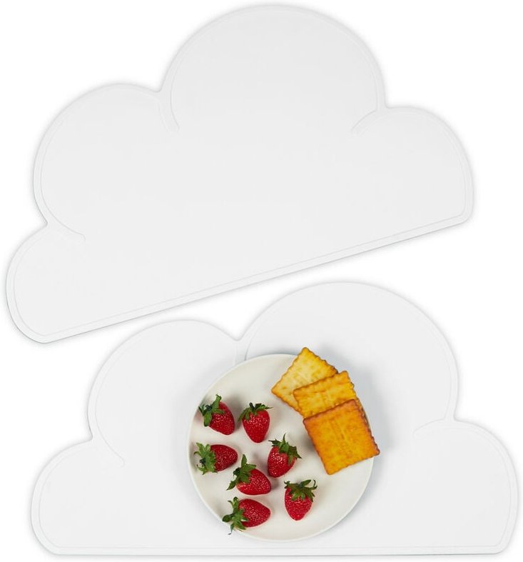 Thumbnail - Relaxdays Platzdeckchen Kinder, 2er Set, Wolke, rutschfest, abwaschbar, Tischset Baby, B x T: 47,5 x 26,5 cm, weiß