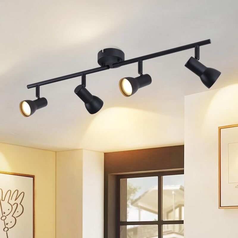 Deckenstrahler 4 Flammig Deckenleuchte Wohnzimmer Gbly Schwarz Deckenlampe Modern Design Strahler Innen Metall GU10 Deck...