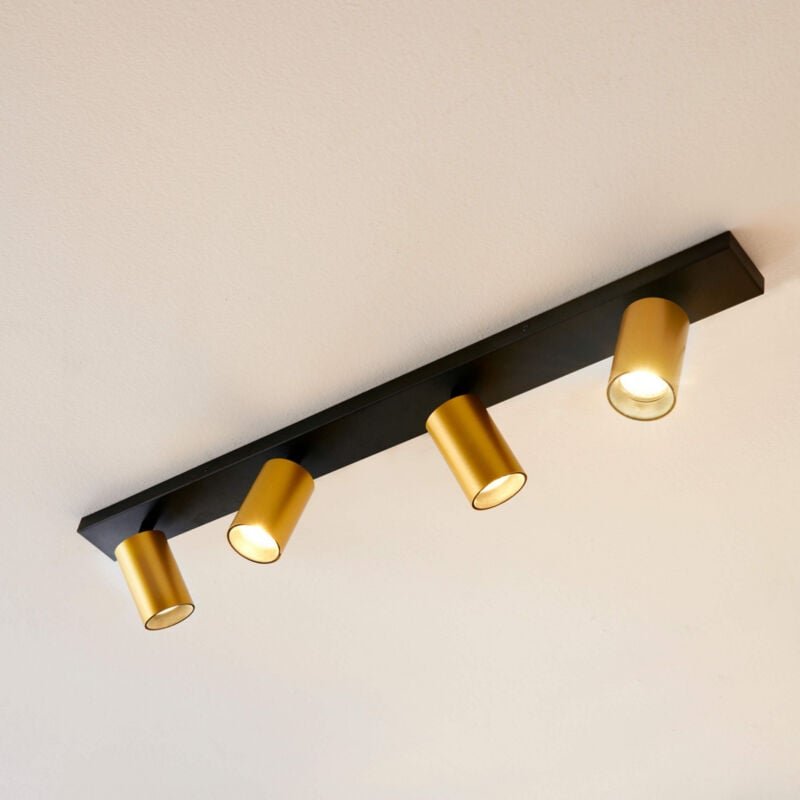 Kosilum - Deckenleuchte mit mehreren schwenkbaren GU10-Spots in Schwarz und Gold - Lewis