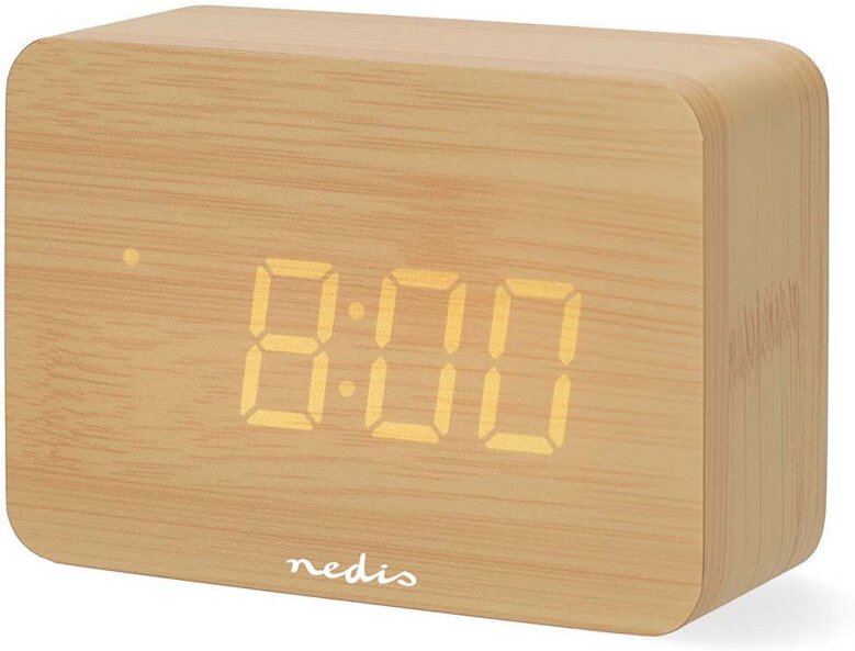 Digitaler LED-Tischwecker, Holz, Schlummer- und Temperaturanzeige