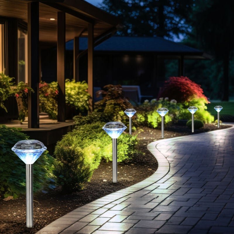 LED Solarleuchte Gartendeko Außenlampe Erdspieß Stecklampe im Diamant Design, Edelstahl Kunststoff, neutralweiß, DxH 8x3...