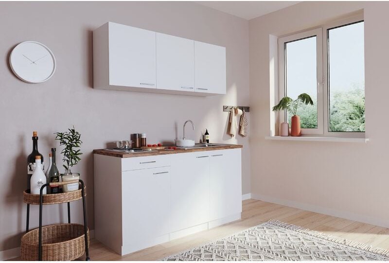 Küche Miniküche Singleküche Luis 150 cm Einbau Weiß ohne Kühlschrank Respekta