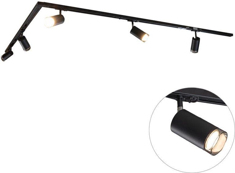 Modernes Schienensystem mit 5 schwarzen Rauchglas-Strahlern 1-phasig - Iconic Jeana