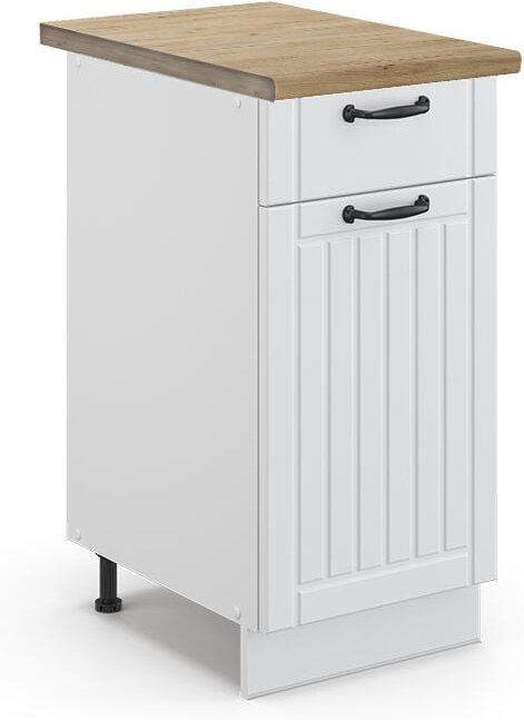 Vicco - Küchenunterschrank Fame-Line, Weiß Landhaus, 40 cm , ap Eiche