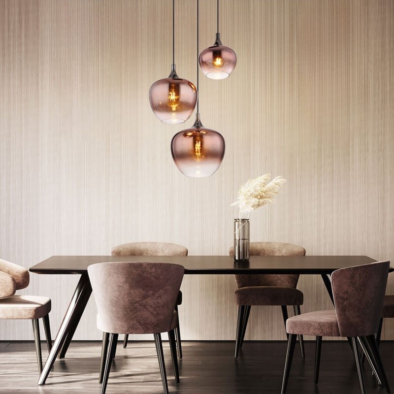 Pendelleuchte Esszimmerlampe Hängeleuchte Wohnzimmerleuchte Küchenlampe, Metall Glas kupferfarben schwarz, 3 Flammig E27...