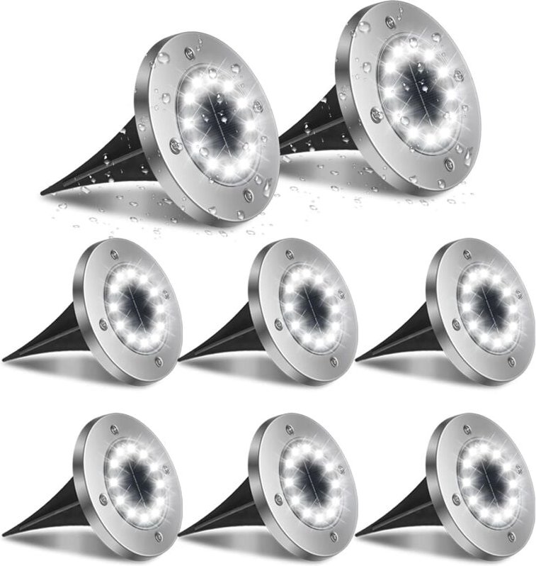 Solarleuchten für den Außenbereich, 8er-Pack 12 LEDs, Garten-Bodenleuchte, 6000 K, wasserdicht, IP65, Solarlampe, Einbau...