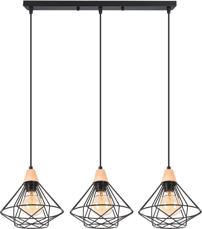 3-flammige Kronleuchter, Industriell Metall Hölzern Lüster in Rautenform, Ø22cm Pendelleuchte E27 für Wohnzimmer Schlafz...