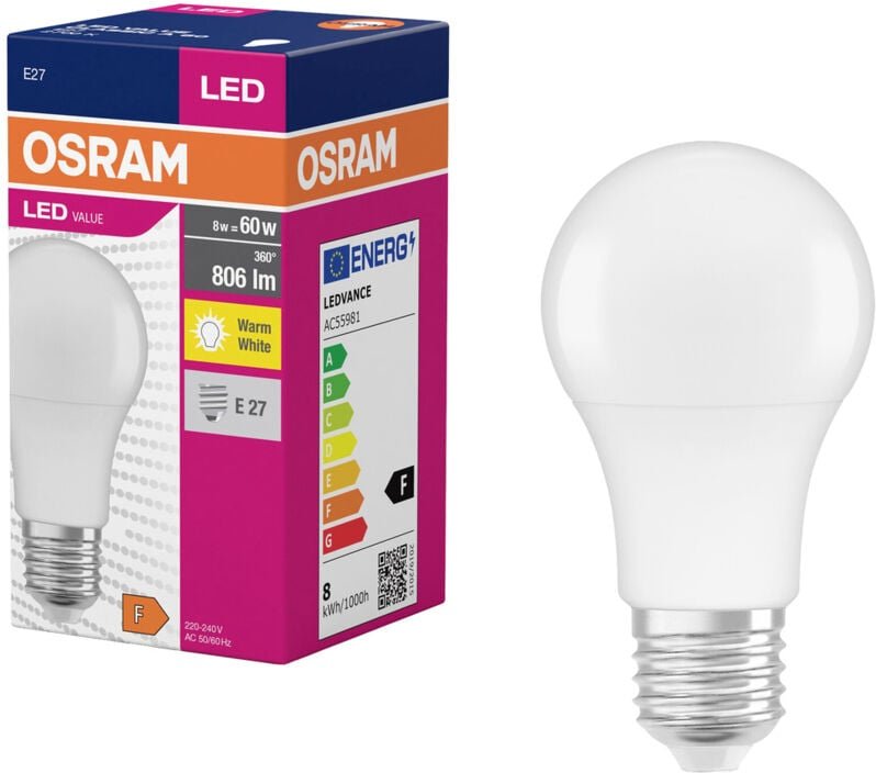 Osram - 4099854109775 led eek f (a - g) E27 Glühlampenform 8.5 w = 60 w Warmweiß (ø x h) 60 mm x 60 mm