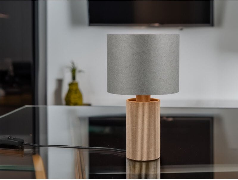 Meinewunschleuchte - Kleine led Tischleuchte aus recycelter Pappe und Bambus, Höhe 28cm