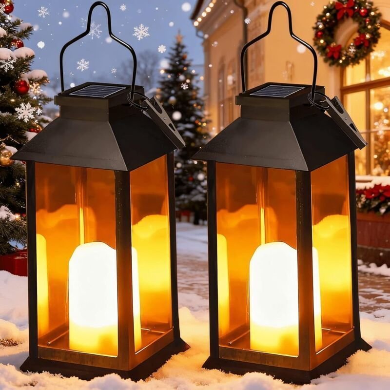Yowin 2-teiliges Solar-Laternen-Set für den Außenbereich mit flackernder Kerze, wasserdichte Tischlaterne und Hängelampe...